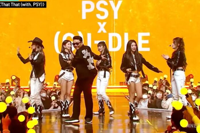 Watch: (G)I-DLE And PSY Team Up To Cover Each Other’s Songs On 1st Episode Of “Mnet Prime Show”